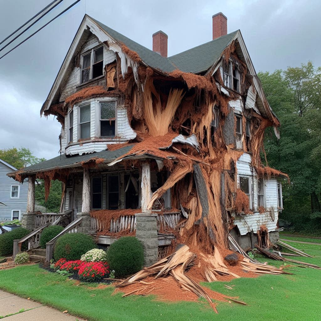 Damaged tree on an Weymouth home showing signs of disease and decay